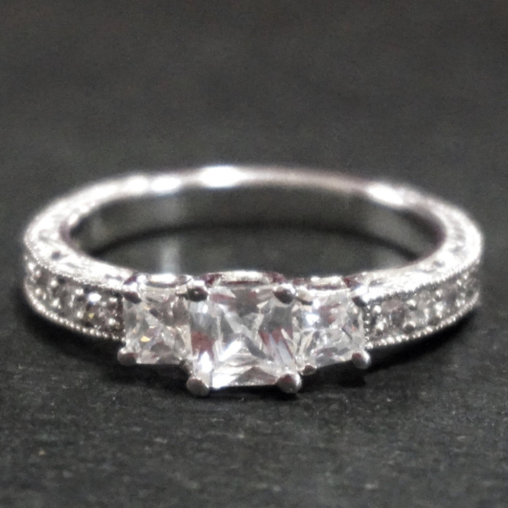 Silver Royal Garden Princess Cut cz ring